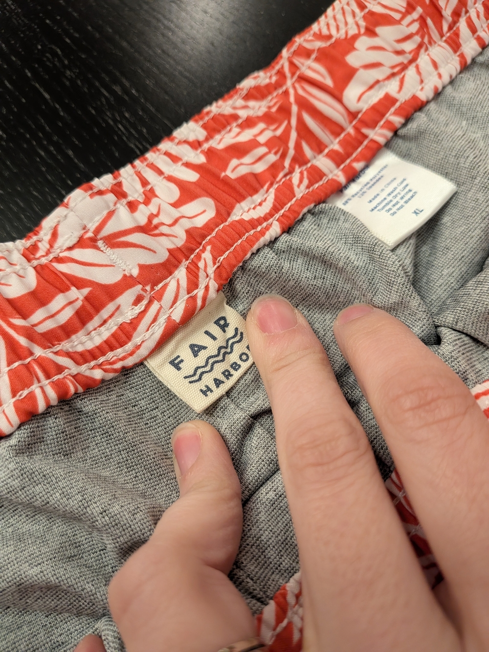 Men's Floral Print Drawstring Shorts - Coral and White - Picture 3 of 5